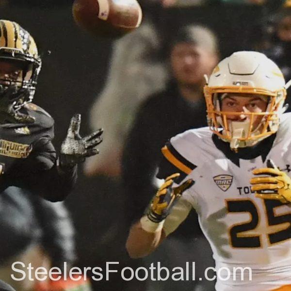 Toledo receiver Cody Thompson watches the ball in for a catch
