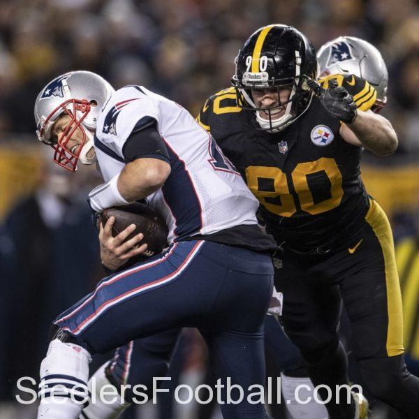 Watt073_vs_Patriots_12162018 Pittsburgh Steelers linebacker T.J. Watt reacts after sacking Jeff Driskel of the Cincinnati Bengals in Week 17 of the 2018 NFL regular season